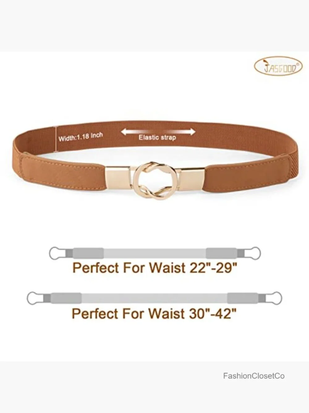 Women Elastic Stretch Waist Belt with Gold Buckle for Dress Jeans Pants